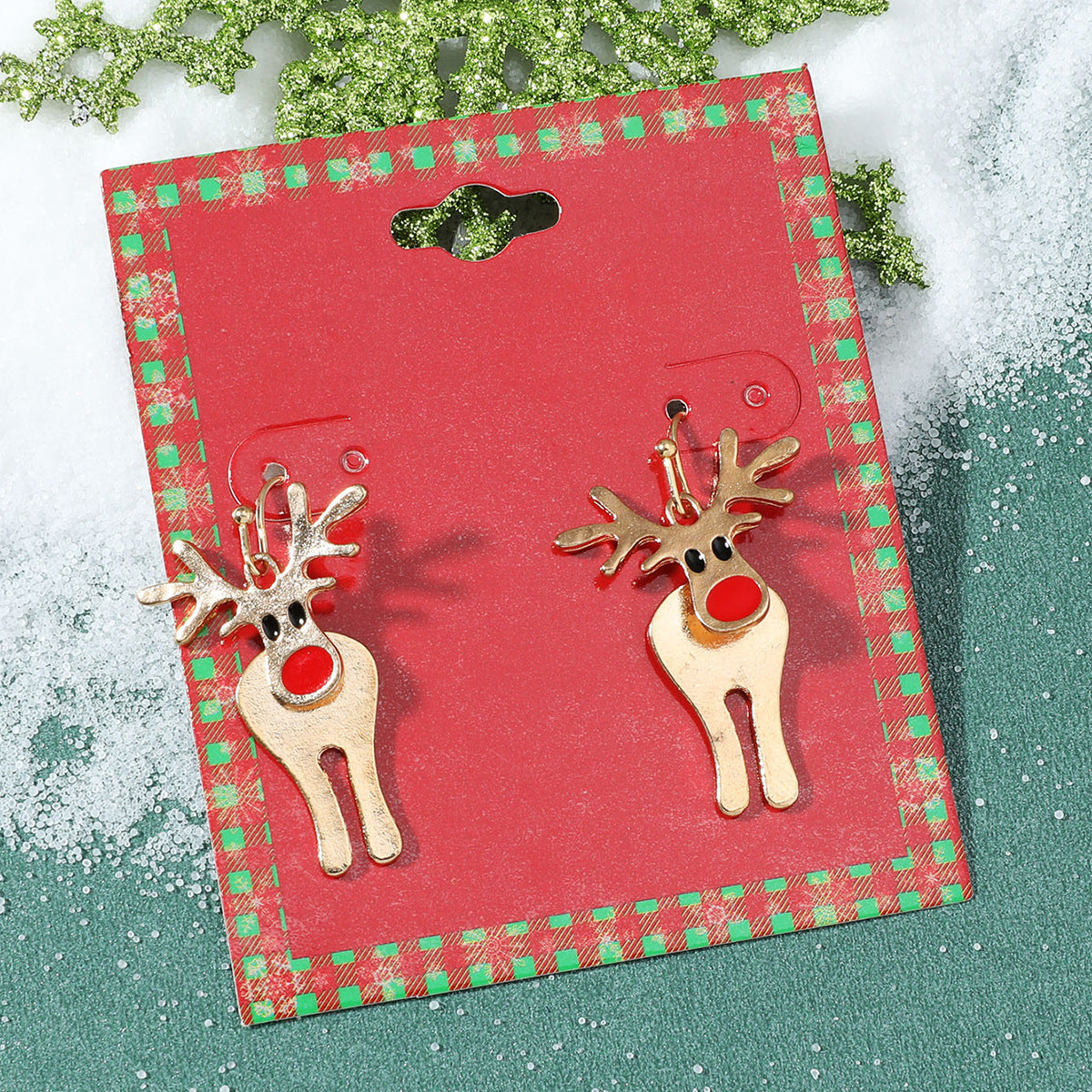 Wholesale Christmas Fashion Cute Alloy Oil Dripping Elk Snowflake Earrings